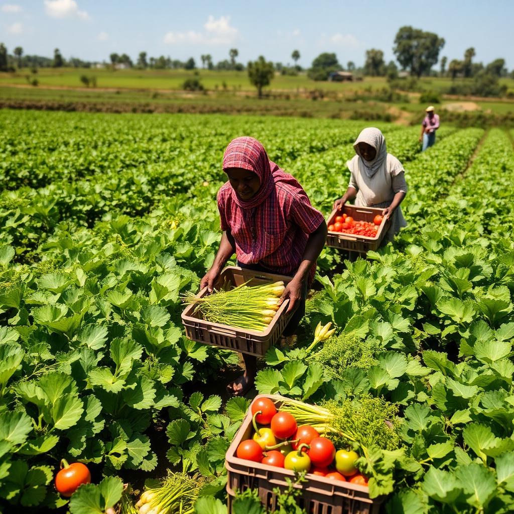 Agricultores a colher hortícolas em Niassa